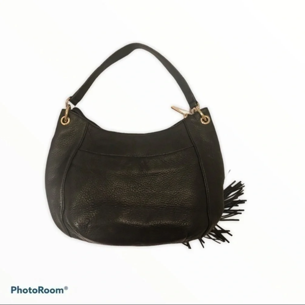 Michael kors black leather hobo bag gold tone logo